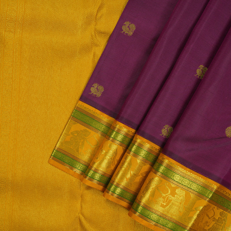 Hayagrivas Handloom Wine Purple Kanjivaram Silk Saree with Mustard Border KBE2088A3-3