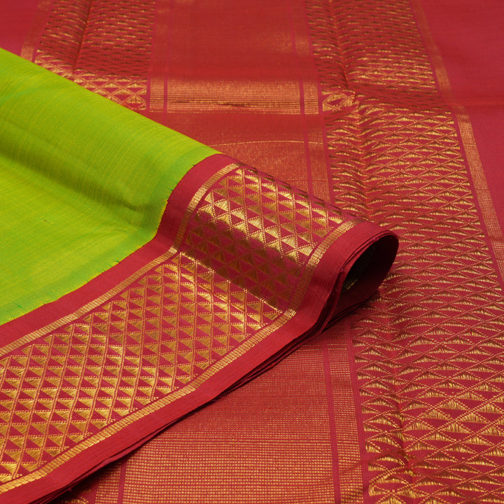 Hayagrivas Handloom Fluorescent Green Kanjivaram Silk Saree with Red Border KBE2088A5-1
