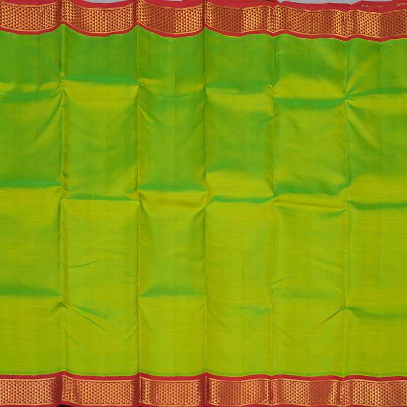 Hayagrivas Handloom Fluorescent Green Kanjivaram Silk Saree with Red Border KBE2088A5-1