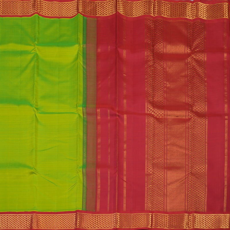 Hayagrivas Handloom Fluorescent Green Kanjivaram Silk Saree with Red Border KBE2088A5-1