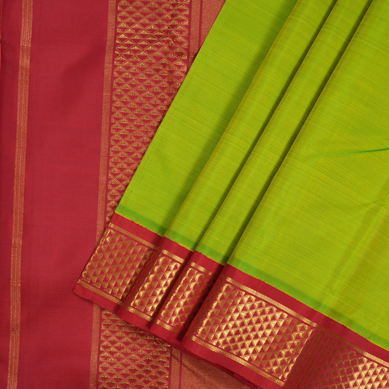 Hayagrivas Handloom Fluorescent Green Kanjivaram Silk Saree with Red Border KBE2088A5-1