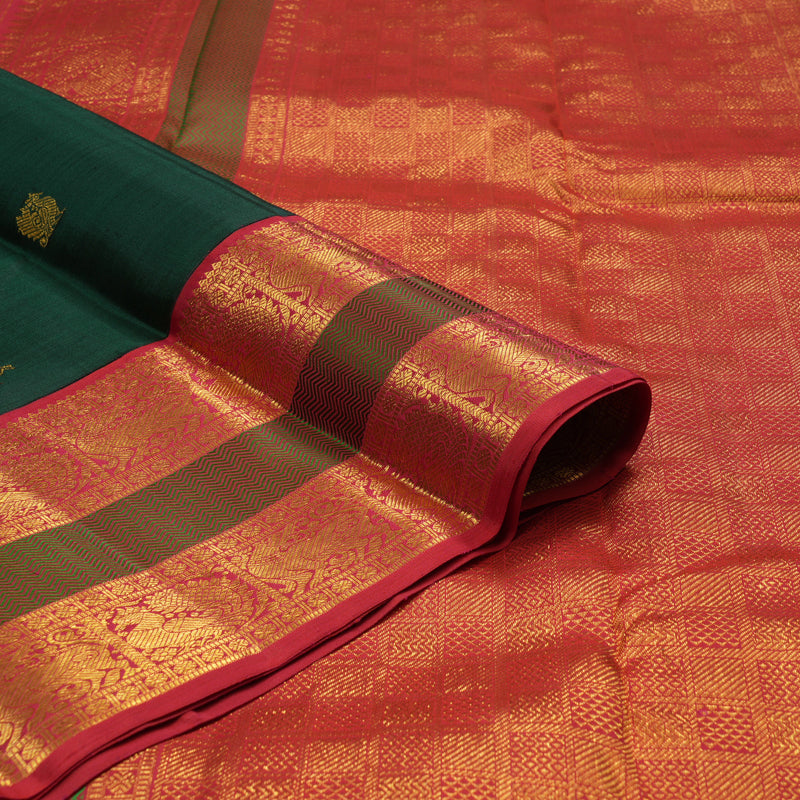 Hayagrivas Handloom Bottle Green Kanjivaram Silk Saree with Red Border KBE2090A2-4