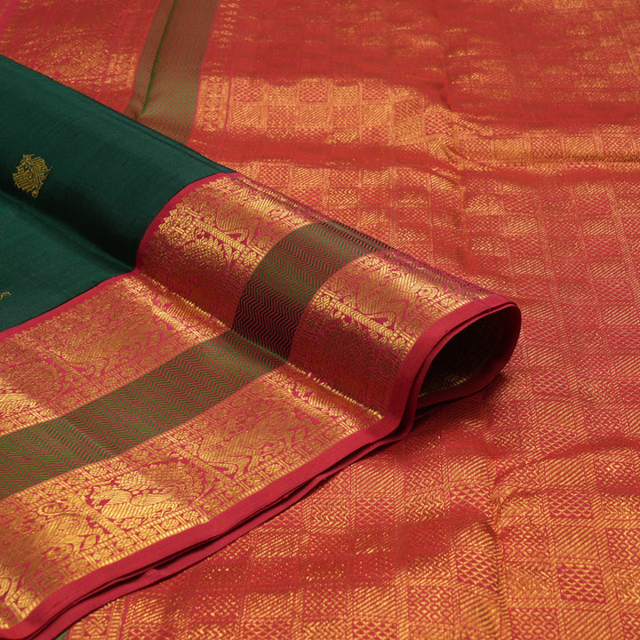 Hayagrivas Handloom Bottle Green Kanjivaram Silk Saree with Red Border KBE2090A2-4