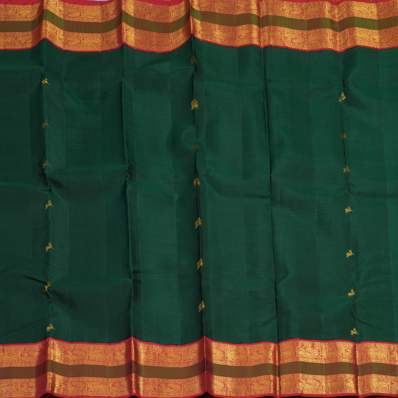 Hayagrivas Handloom Bottle Green Kanjivaram Silk Saree with Red Border KBE2090A2-4