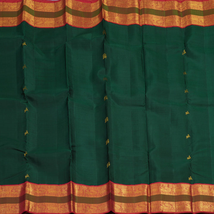 Hayagrivas Handloom Bottle Green Kanjivaram Silk Saree with Red Border KBE2090A2-4