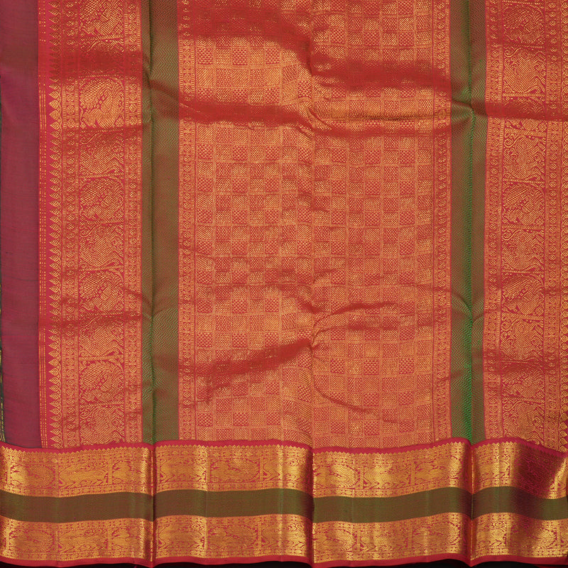 Hayagrivas Handloom Bottle Green Kanjivaram Silk Saree with Red Border KBE2090A2-4