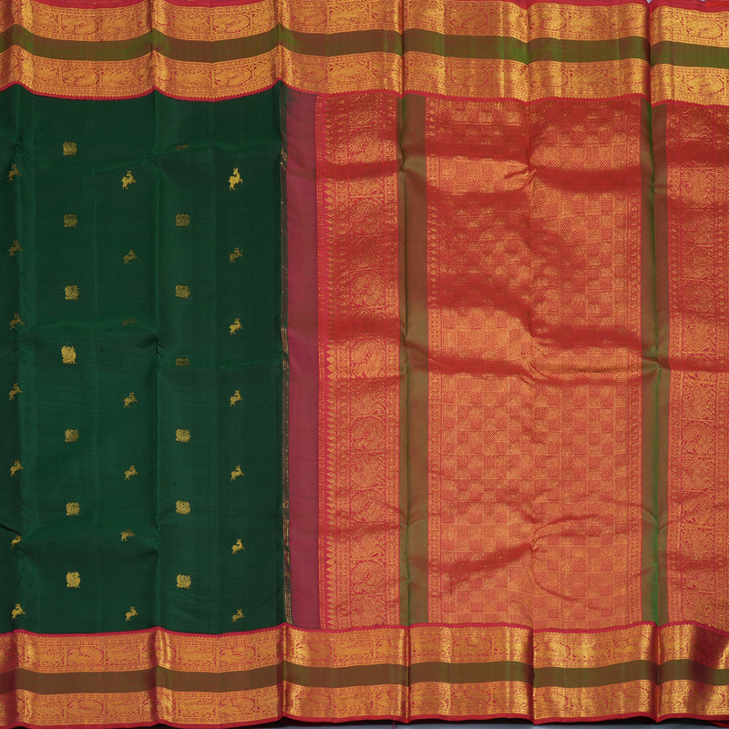 Hayagrivas Handloom Bottle Green Kanjivaram Silk Saree with Red Border KBE2090A2-4