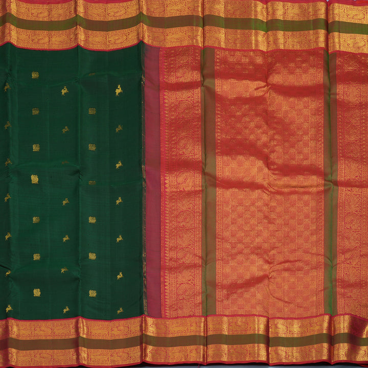 Hayagrivas Handloom Bottle Green Kanjivaram Silk Saree with Red Border KBE2090A2-4