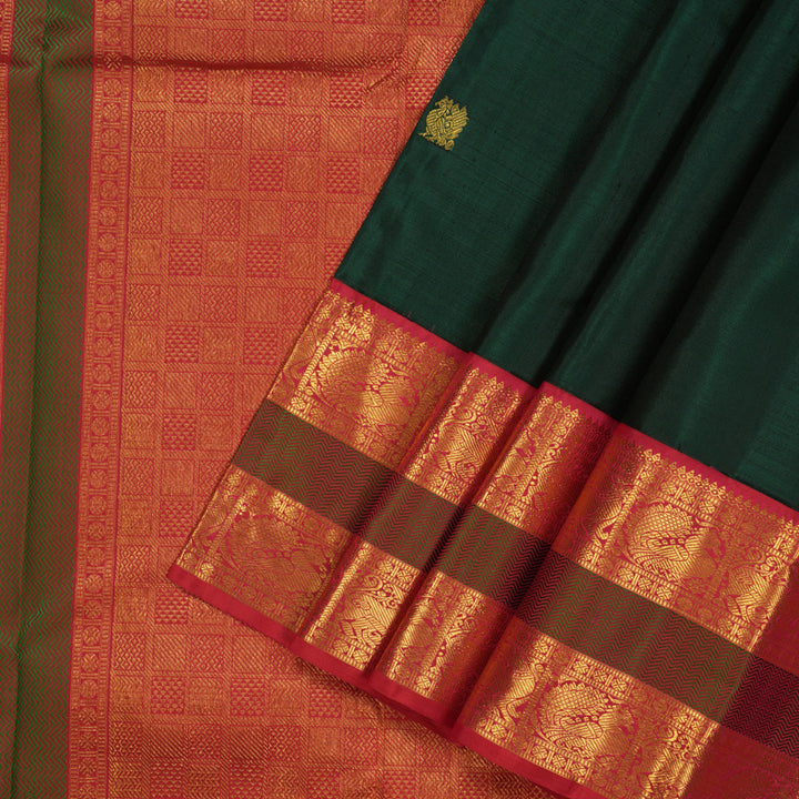 Hayagrivas Handloom Bottle Green Kanjivaram Silk Saree with Red Border KBE2090A2-4