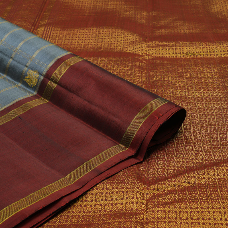Hayagrivas Handloom Grey Kanjivaram Silk Saree with Rust Orange Border KBE2090A4-1