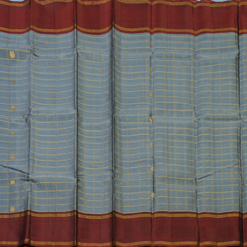 Hayagrivas Handloom Grey Kanjivaram Silk Saree with Rust Orange Border KBE2090A4-1