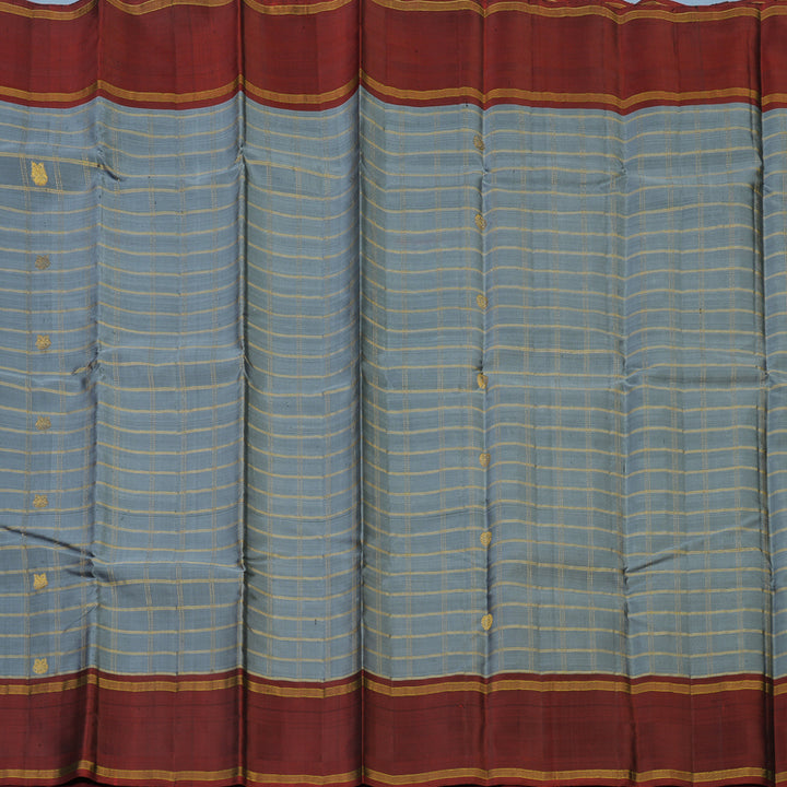 Hayagrivas Handloom Grey Kanjivaram Silk Saree with Rust Orange Border KBE2090A4-1