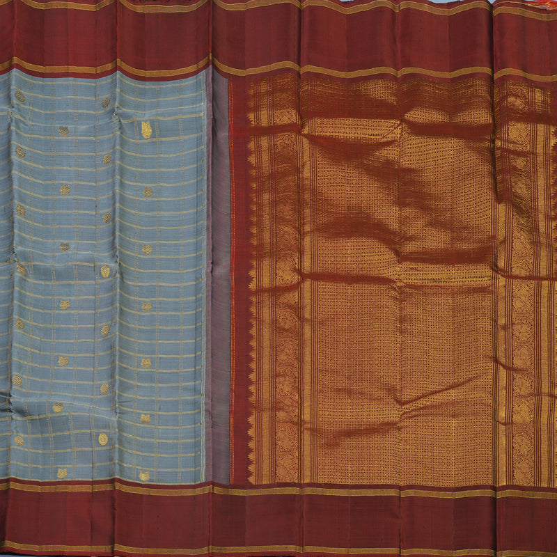 Hayagrivas Handloom Grey Kanjivaram Silk Saree with Rust Orange Border KBE2090A4-1
