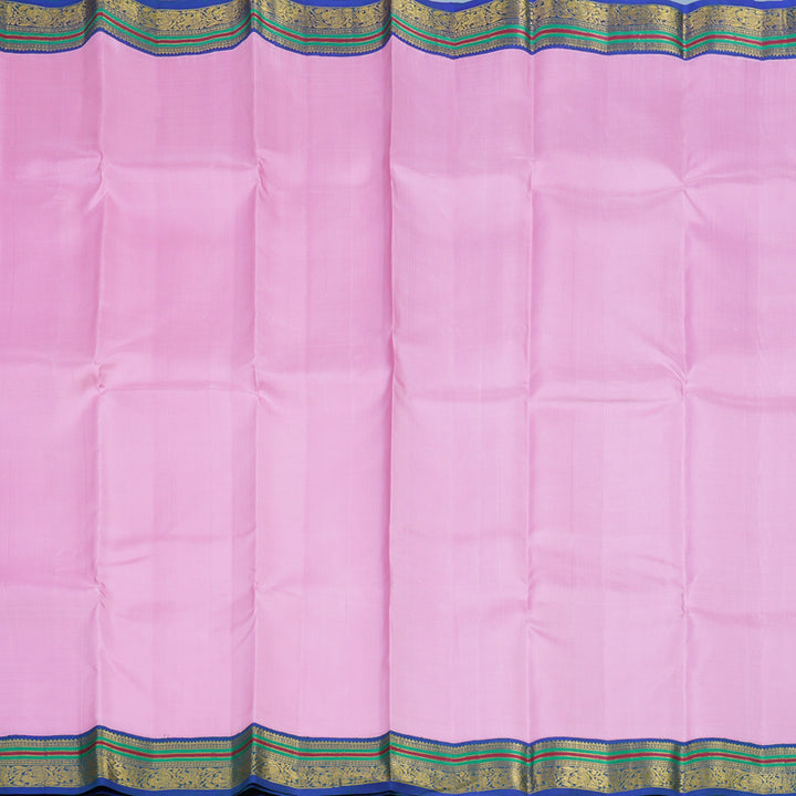 Hayagrivas Handloom Rose Pink Kanjivaram Silk Saree with Peacock Blue Border KBE2092A1-1