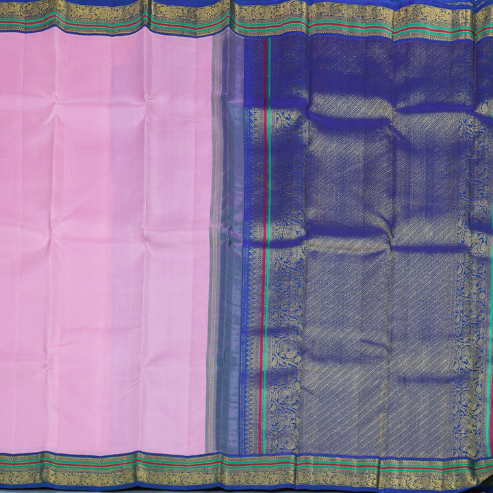 Hayagrivas Handloom Rose Pink Kanjivaram Silk Saree with Peacock Blue Border KBE2092A1-1