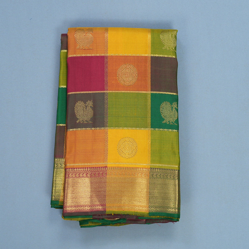Hayagrivas Handloom Multicolour Checks Kanjivaram Silk Saree KBE2097A1-1