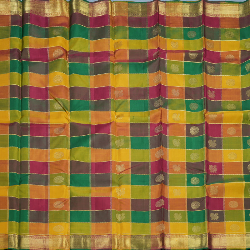 Hayagrivas Handloom Multicolour Checks Kanjivaram Silk Saree KBE2097A1-1