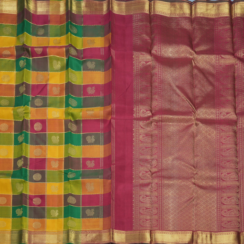 Hayagrivas Handloom Multicolour Checks Kanjivaram Silk Saree KBE2097A1-1