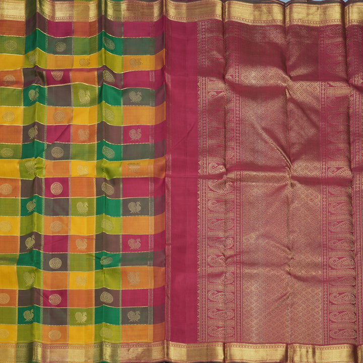 Hayagrivas Handloom Multicolour Checks Kanjivaram Silk Saree KBE2097A1-1