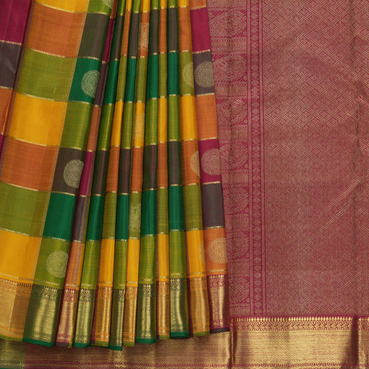 Hayagrivas Handloom Multicolour Checks Kanjivaram Silk Saree KBE2097A1-1