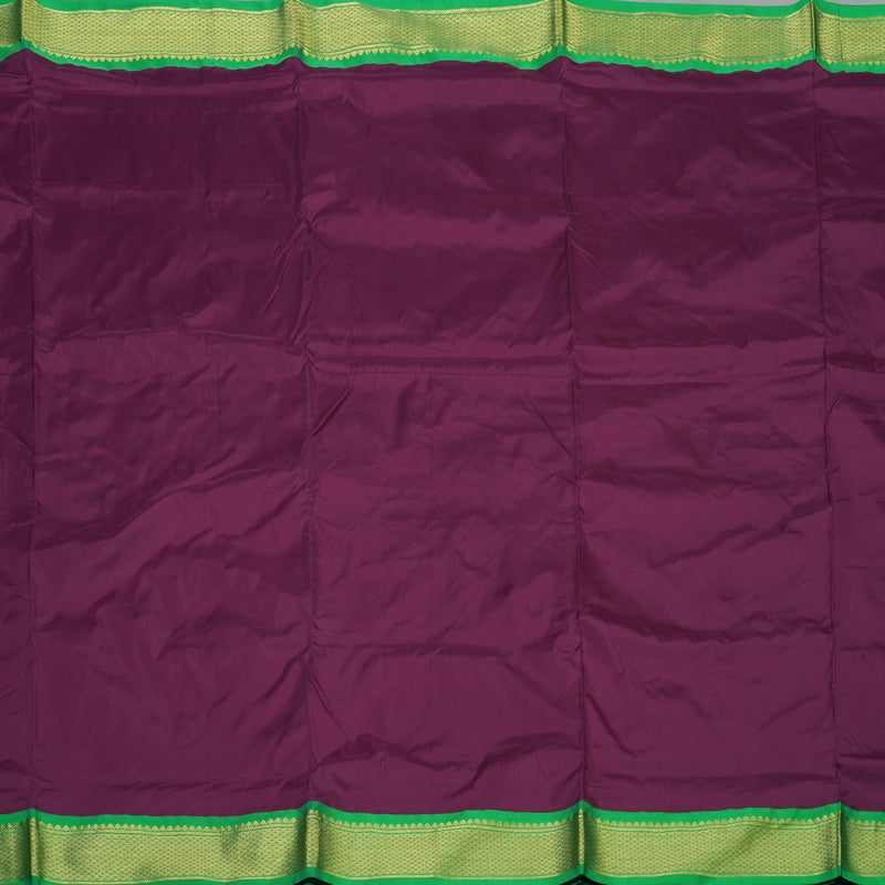 Hayagrivas Handloom Dark Purple Ten Yards Silk Saree with Parrot Green Border KBE2099A1-15