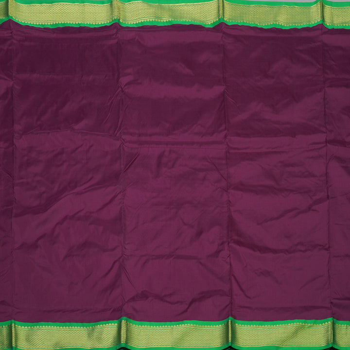 Hayagrivas Handloom Dark Purple Ten Yards Silk Saree with Parrot Green Border KBE2099A1-15