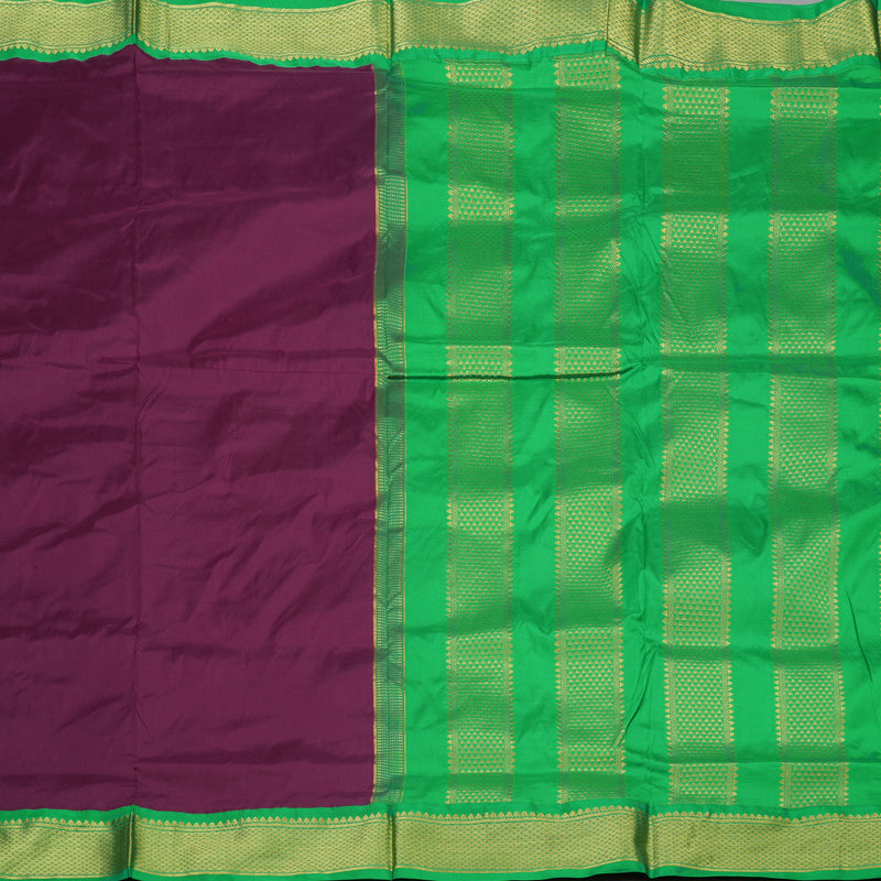 Hayagrivas Handloom Dark Purple Ten Yards Silk Saree with Parrot Green Border KBE2099A1-15