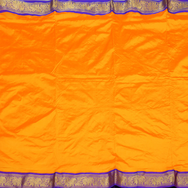 Hayagrivas Handloom Mambazham Yellow Ten Yards Silk Saree with Purple Border KBE2099A1-68
