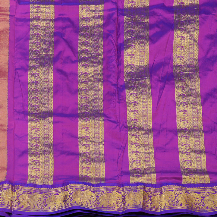 Hayagrivas Handloom Mambazham Yellow Ten Yards Silk Saree with Purple Border KBE2099A1-68