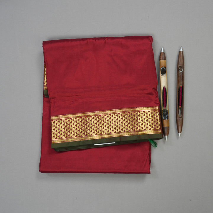 Hayagrivas Handloom Ten Yards Koorai Madisar Silk Saree in Majestic Maroon KBE209D1-4