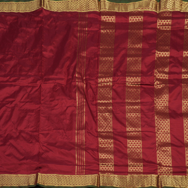 Hayagrivas Handloom Ten Yards Koorai Madisar Silk Saree in Majestic Maroon KBE209D1-4