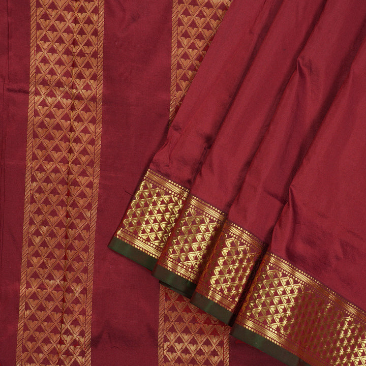 Hayagrivas Handloom Ten Yards Koorai Madisar Silk Saree in Majestic Maroon KBE209D1-4