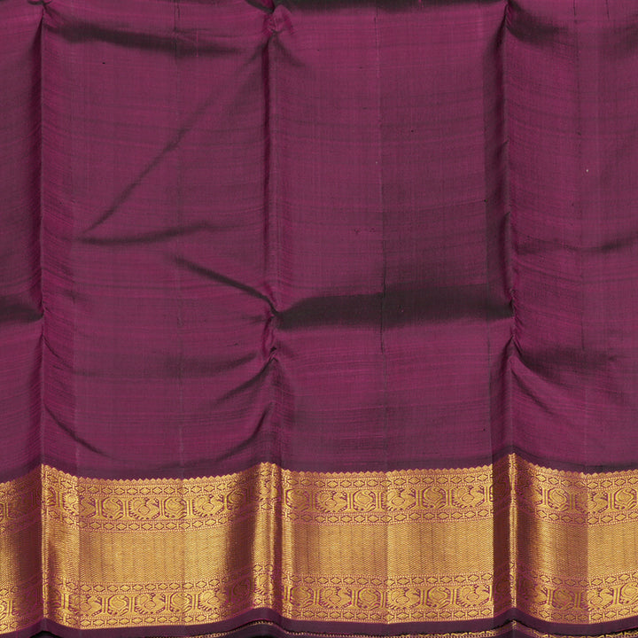 Hayagrivas Lemon Yellow Handloom Kanjivaram Silk Saree with Dark Purple Border KBE20D10-10