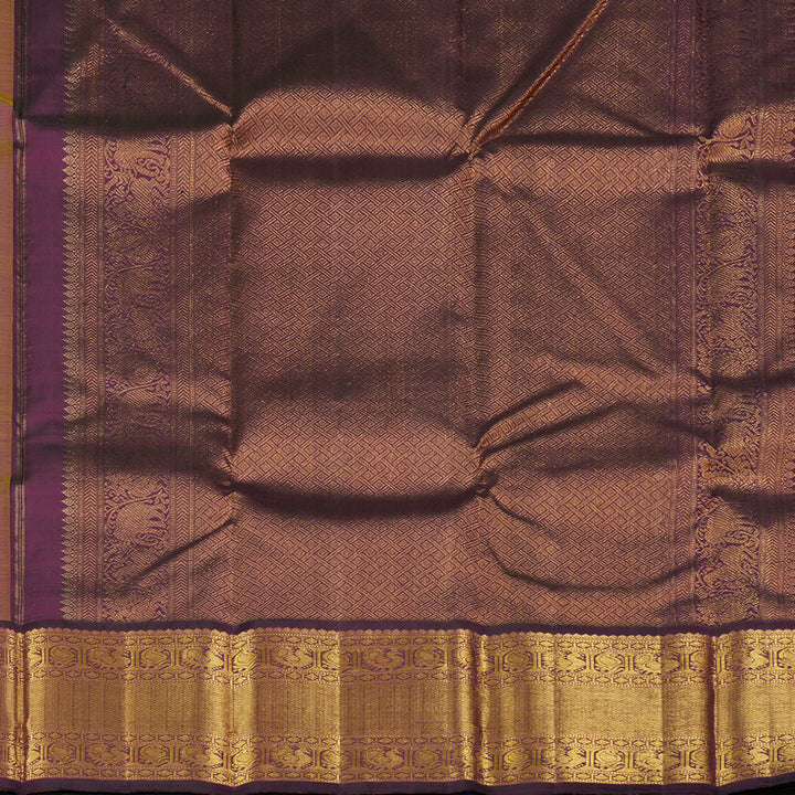 Hayagrivas Lemon Yellow Handloom Kanjivaram Silk Saree with Dark Purple Border KBE20D10-10