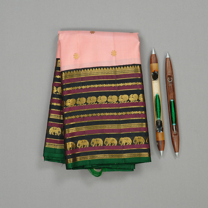 Hayagrivas Handloom Kanjivaram Silk Saree in Magnificent Peach Pink KBE20D10-2