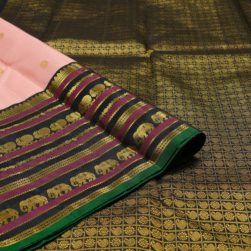 Hayagrivas Handloom Kanjivaram Silk Saree in Magnificent Peach Pink KBE20D10-2