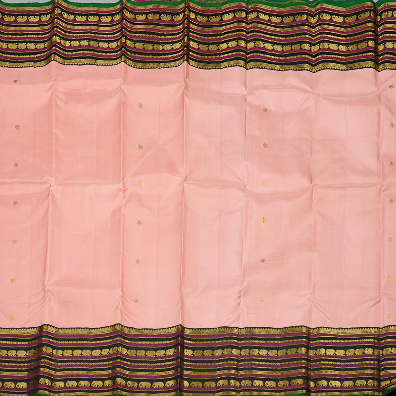 Hayagrivas Handloom Kanjivaram Silk Saree in Magnificent Peach Pink KBE20D10-2