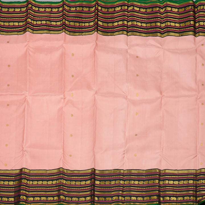 Hayagrivas Handloom Kanjivaram Silk Saree in Magnificent Peach Pink KBE20D10-2