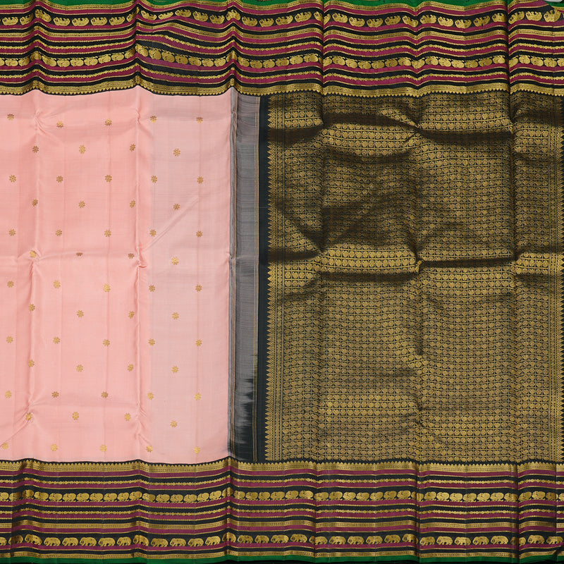 Hayagrivas Handloom Kanjivaram Silk Saree in Magnificent Peach Pink KBE20D10-2