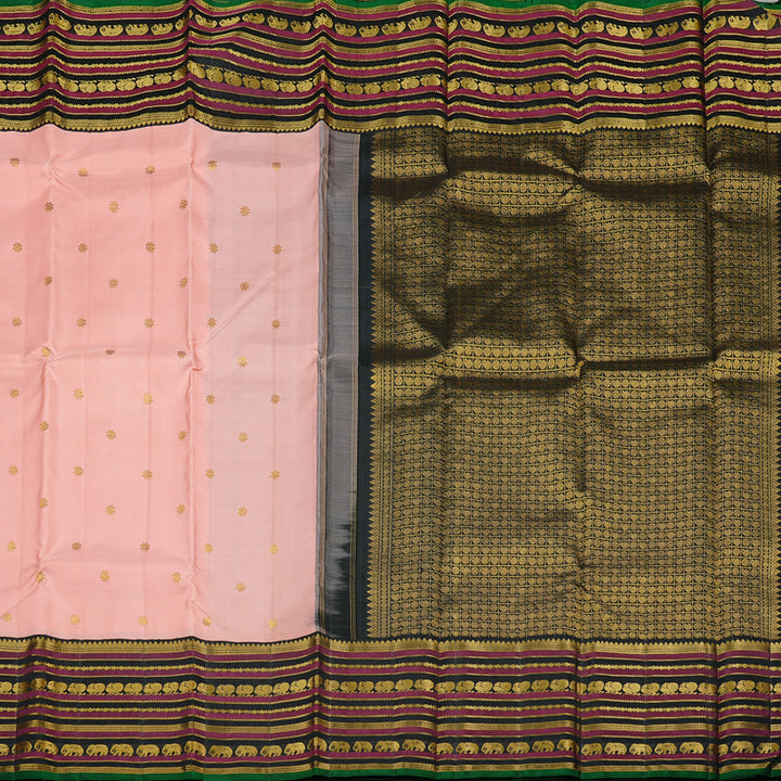 Hayagrivas Handloom Kanjivaram Silk Saree in Magnificent Peach Pink KBE20D10-2