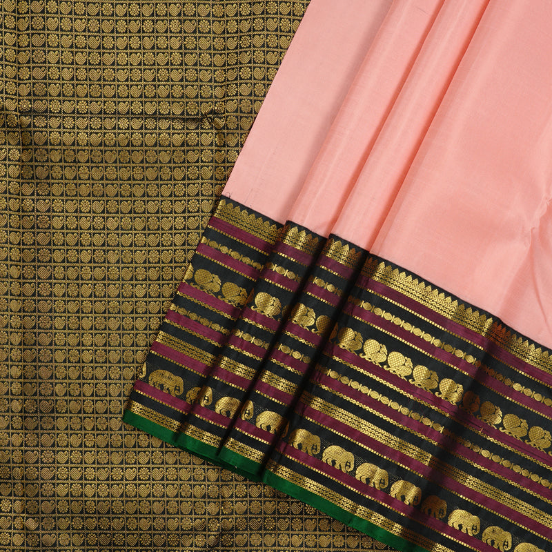Hayagrivas Handloom Kanjivaram Silk Saree in Magnificent Peach Pink KBE20D10-2
