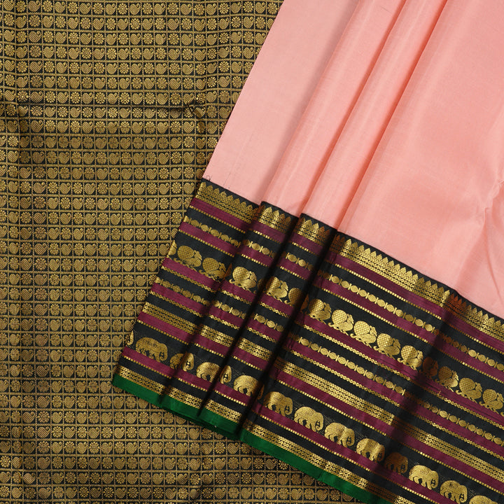 Hayagrivas Handloom Kanjivaram Silk Saree in Magnificent Peach Pink KBE20D10-2
