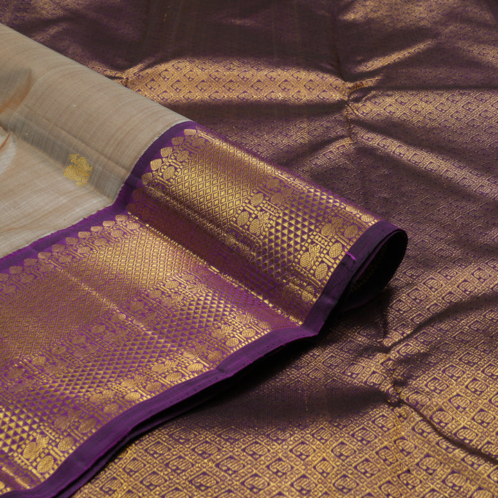 Hayagrivas Sandal Beige Handloom Kanjivaram Silk Saree with Dark Purple Border KBE20D10-3