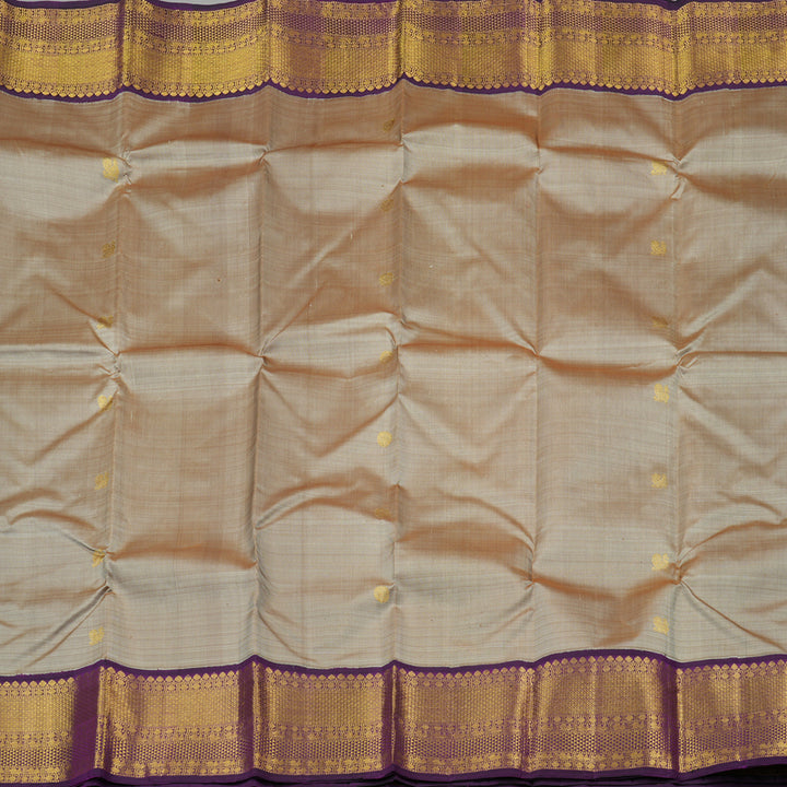 Hayagrivas Sandal Beige Handloom Kanjivaram Silk Saree with Dark Purple Border KBE20D10-3
