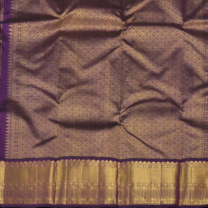 Hayagrivas Sandal Beige Handloom Kanjivaram Silk Saree with Dark Purple Border KBE20D10-3
