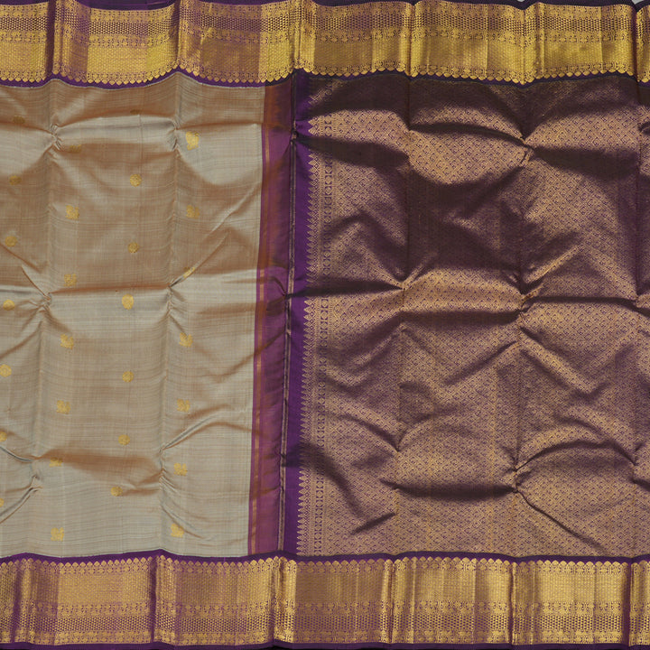 Hayagrivas Sandal Beige Handloom Kanjivaram Silk Saree with Dark Purple Border KBE20D10-3