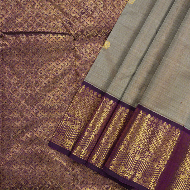 Hayagrivas Sandal Beige Handloom Kanjivaram Silk Saree with Dark Purple Border KBE20D10-3