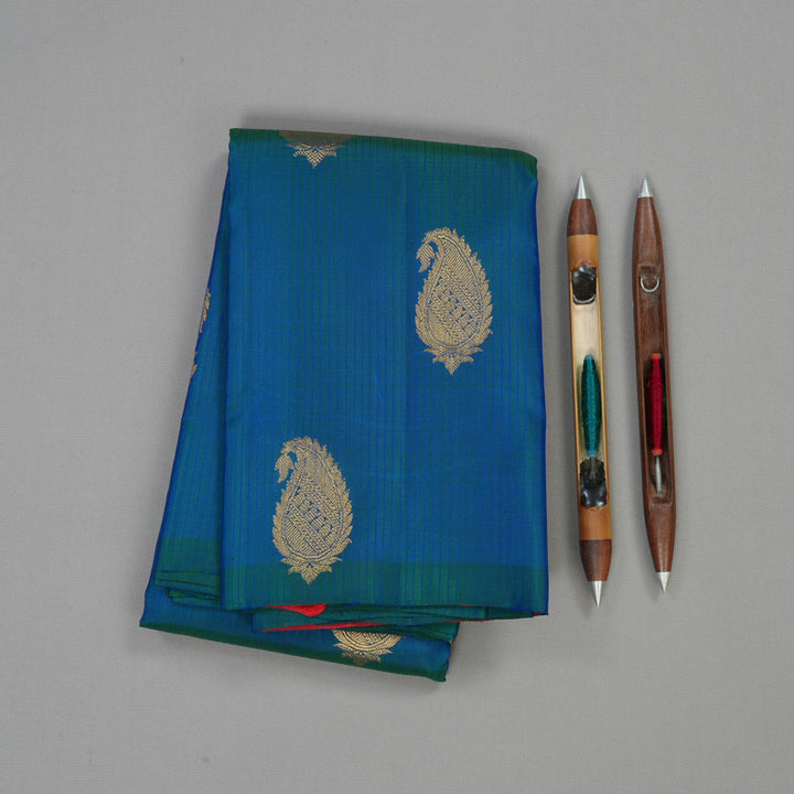 Hayagrivas Handloom Pure Kanjivaram Silk Saree in Vibrant Peacock blue KBE20D5-2
