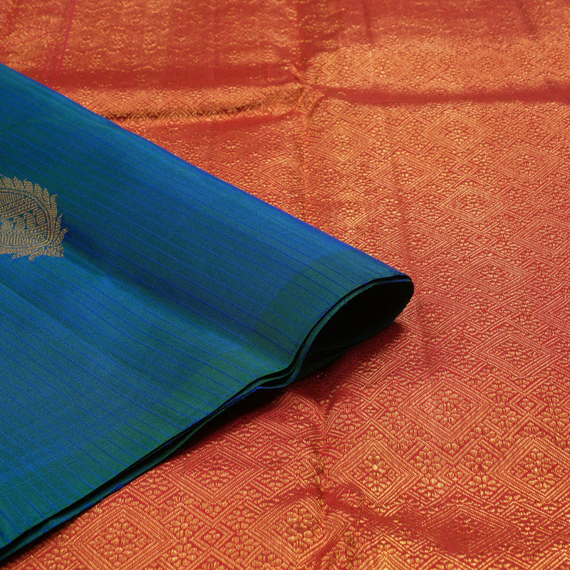 Hayagrivas Handloom Pure Kanjivaram Silk Saree in Vibrant Peacock blue KBE20D5-2