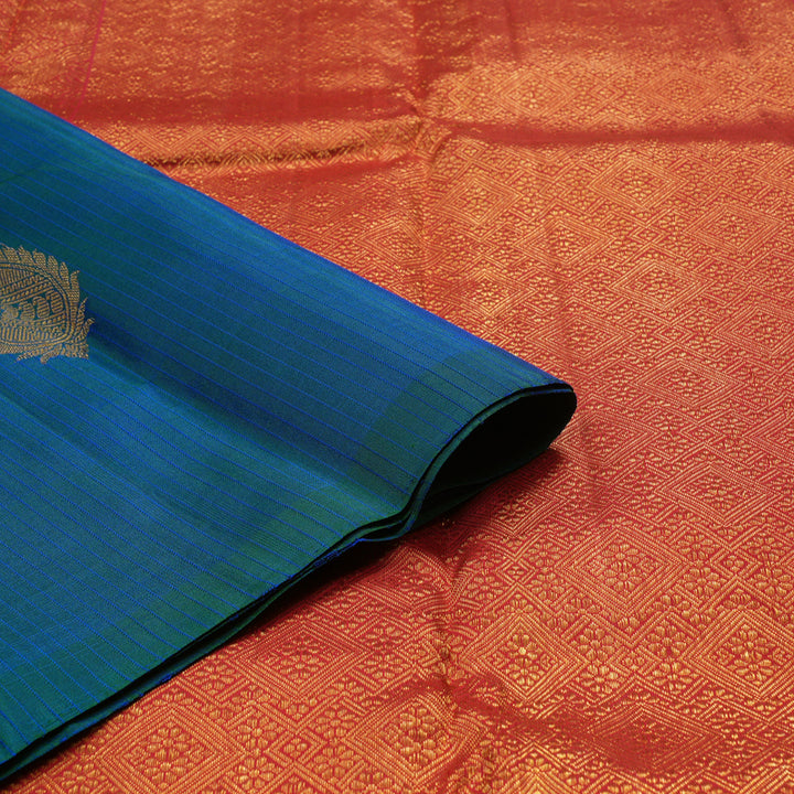 Hayagrivas Handloom Pure Kanjivaram Silk Saree in Vibrant Peacock blue KBE20D5-2